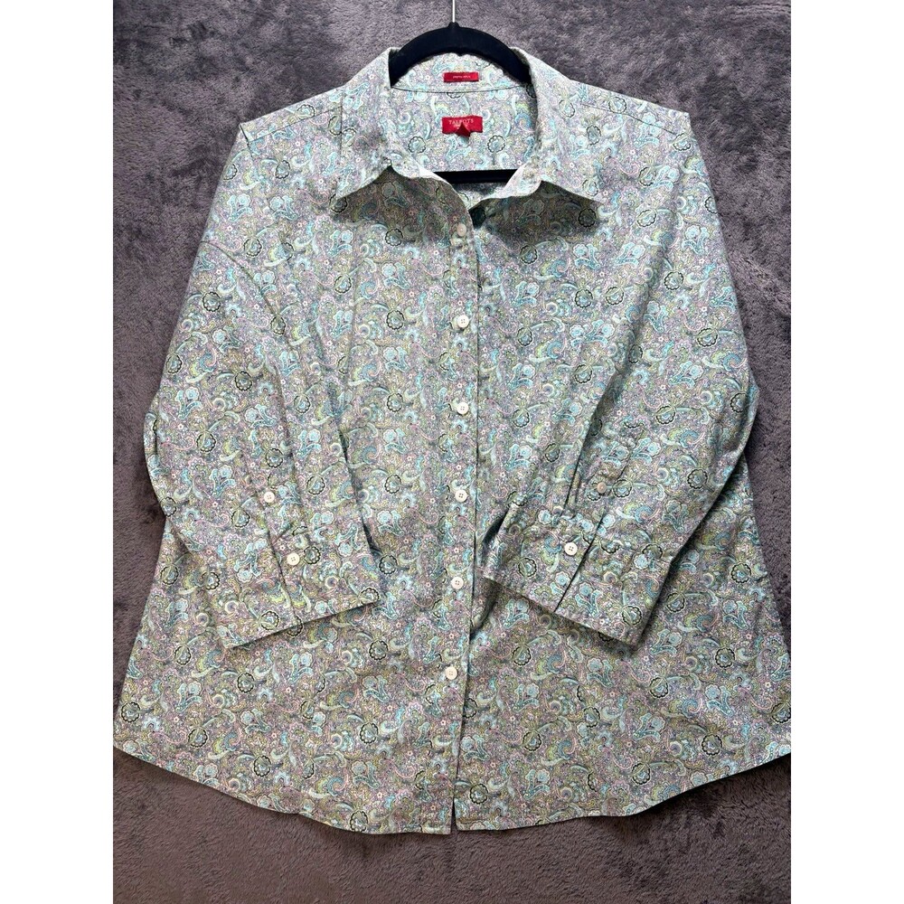 Talbots Women’s 14W Stretch Poplin Paisley Collared 3/4 Sleeve Button-Up
